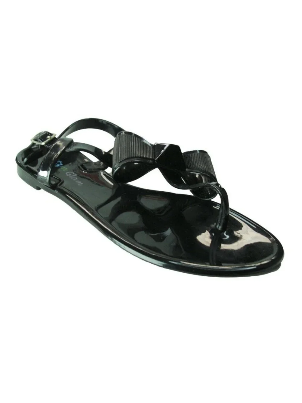 Glitzy Glam Womens Black Bow Jelly Sandals